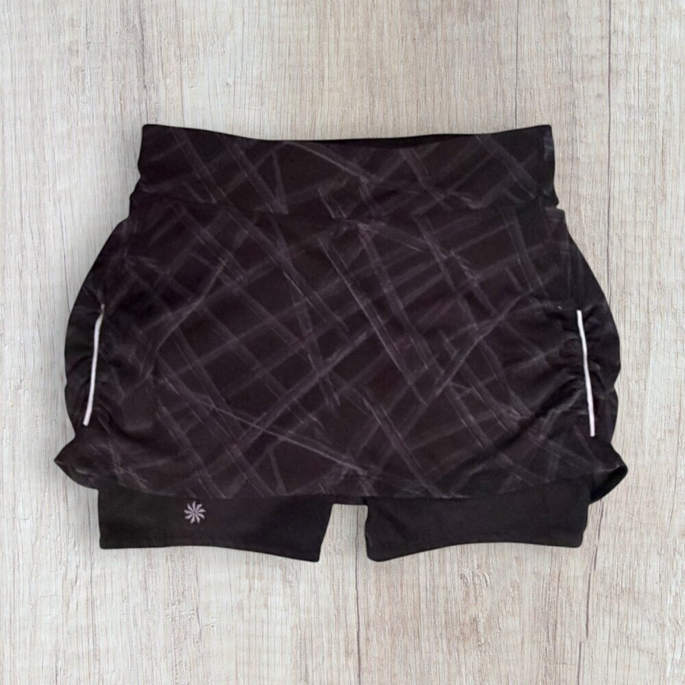 Athleta Black Abstract Print Skort Tennis Built-In Shorts Ruched Sides Size S